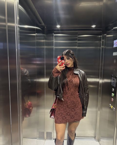 Vestido de encaje marrón de Zara - Talla S
