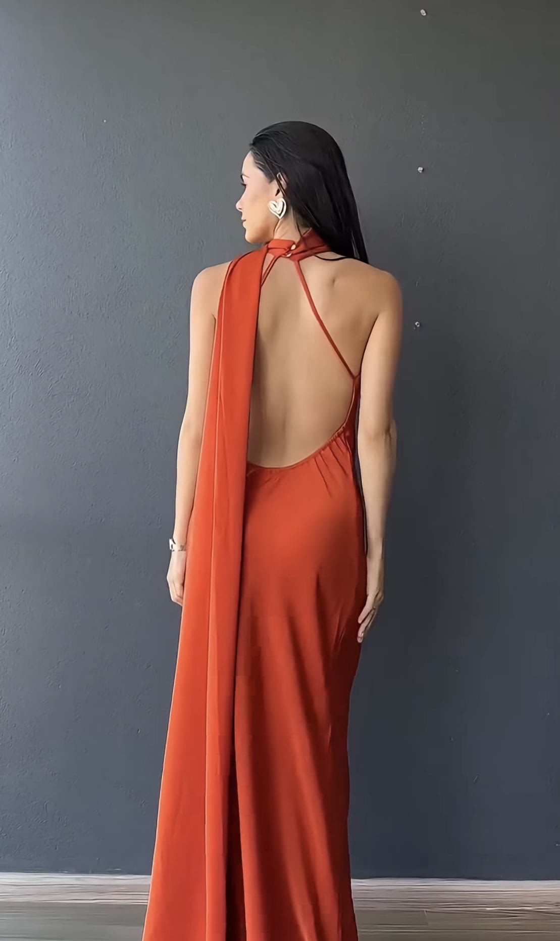 Vestido de Fiesta Satinado Color naranja - imagen 3