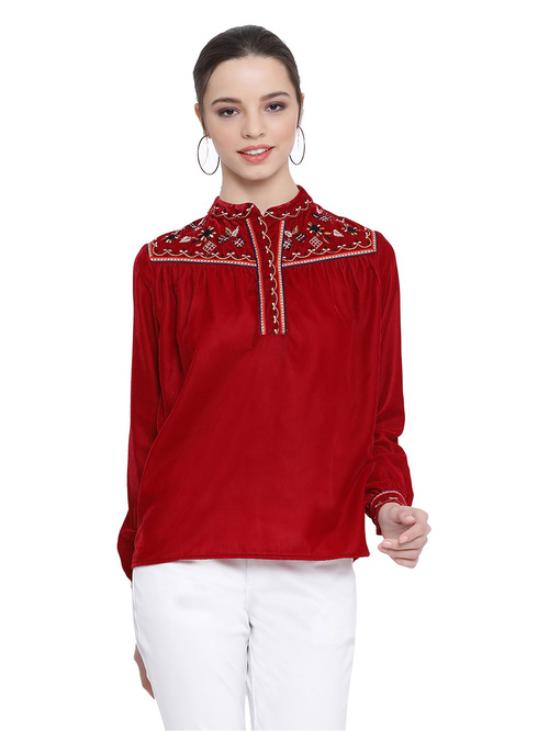 Oxolloxo Red Wendy Passion Embro Velvet Top Price in India