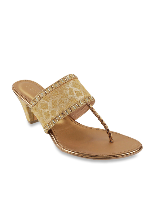 Mochi Antique Gold T-Strap Sandals Price in India