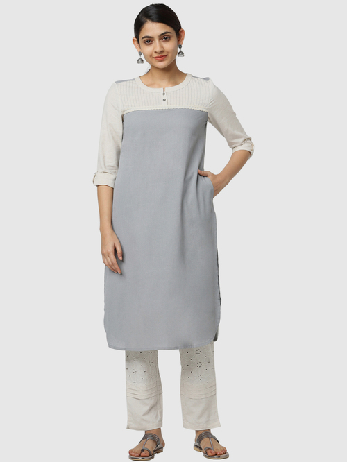 Naari Grey Cotton Straight Kurta Price in India