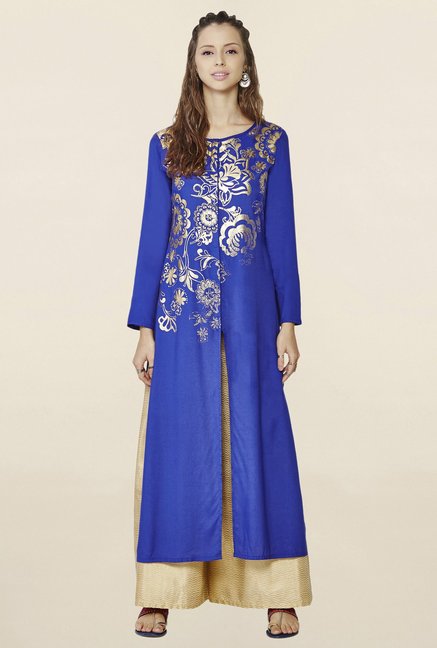 Global Desi Blue Printed Suit Set Price in India