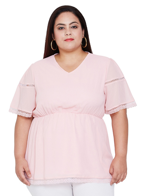 Oxolloxo Pink Curves Chantelle Pink Lace Empire Top Price in India