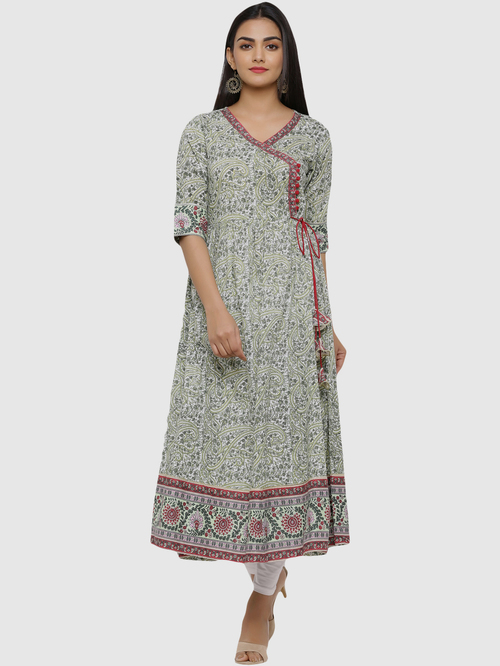 Juniper Sage Green Printed A Line Kurta Price in India