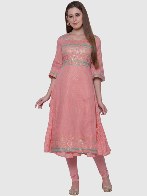 Biba Peach Printed Anarkali Kurta Price in India