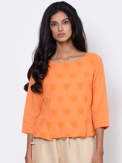 Rooted Orange Embroidered Top Price in India