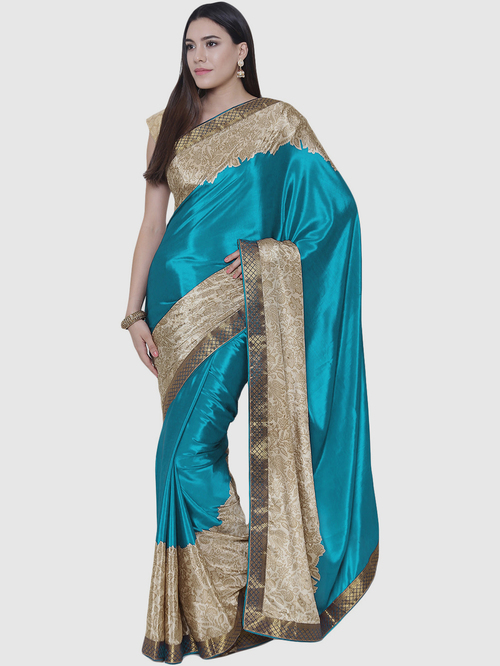Chhabra 555 Aqua Blue Printed Saree With Blouse Price in India