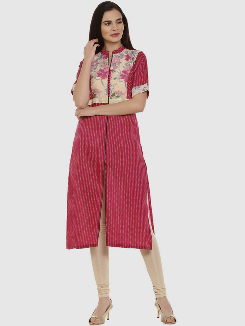 Soch Pink Floral Printed Straight Kurta Price in India