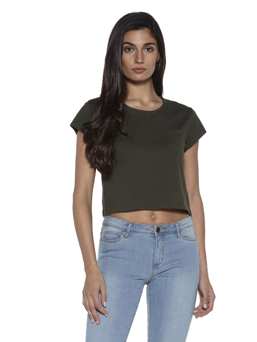 Nuon by Westside Olive Pure Cotton Samuel Crop T-Shirt Price in India