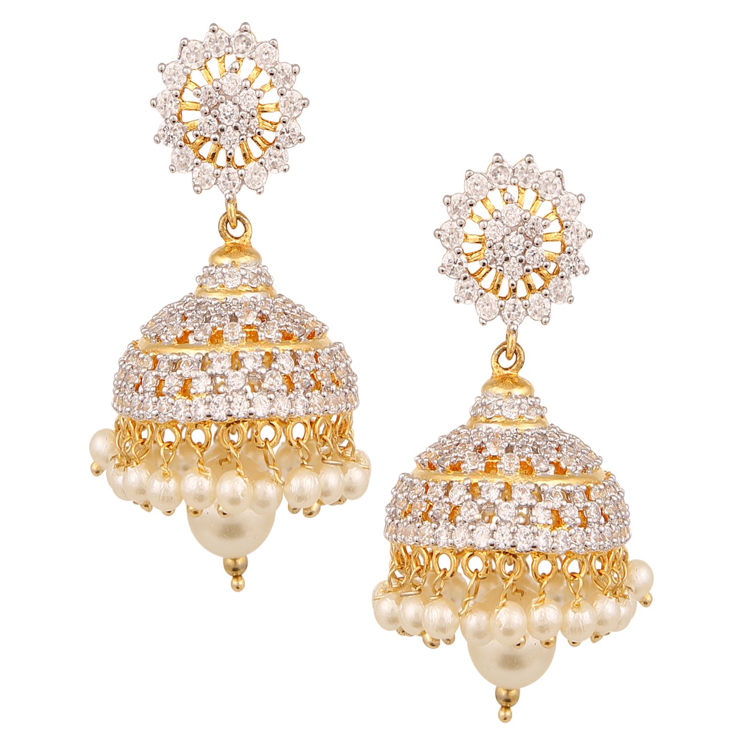 Swasti Jewels American Diamond CZ Fashion Jewellery Traditional Ethnic Pearls Jhumka Earrings for Women Price in India