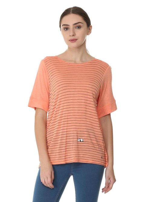 Solly by Allen Solly Orange Striped Top Price in India