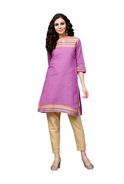 Juniper Purple Cotton Embroidered Kurti Price in India