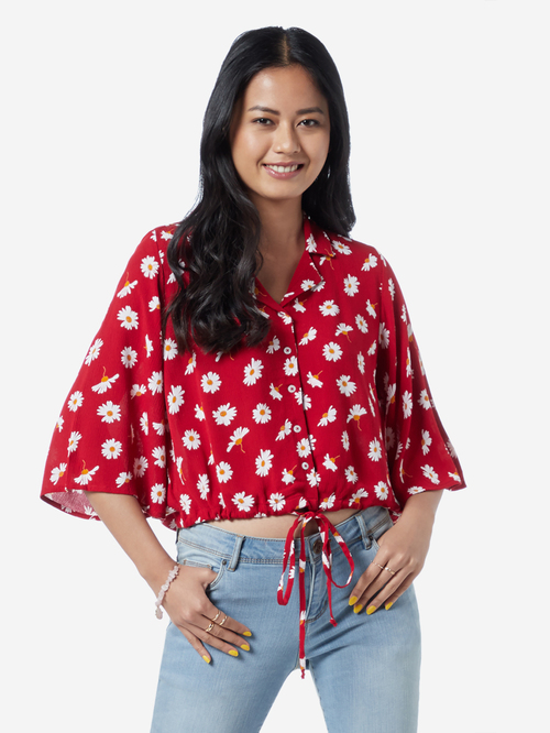 Nuon by Westside Red Lenard Floral Design Cropped Shirt Price in India