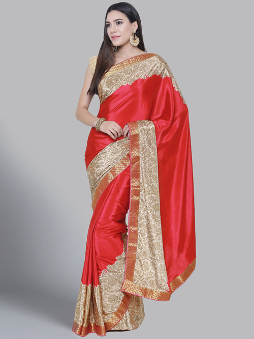 Chhabra 555 Red Printed Saree With Blouse Price in India