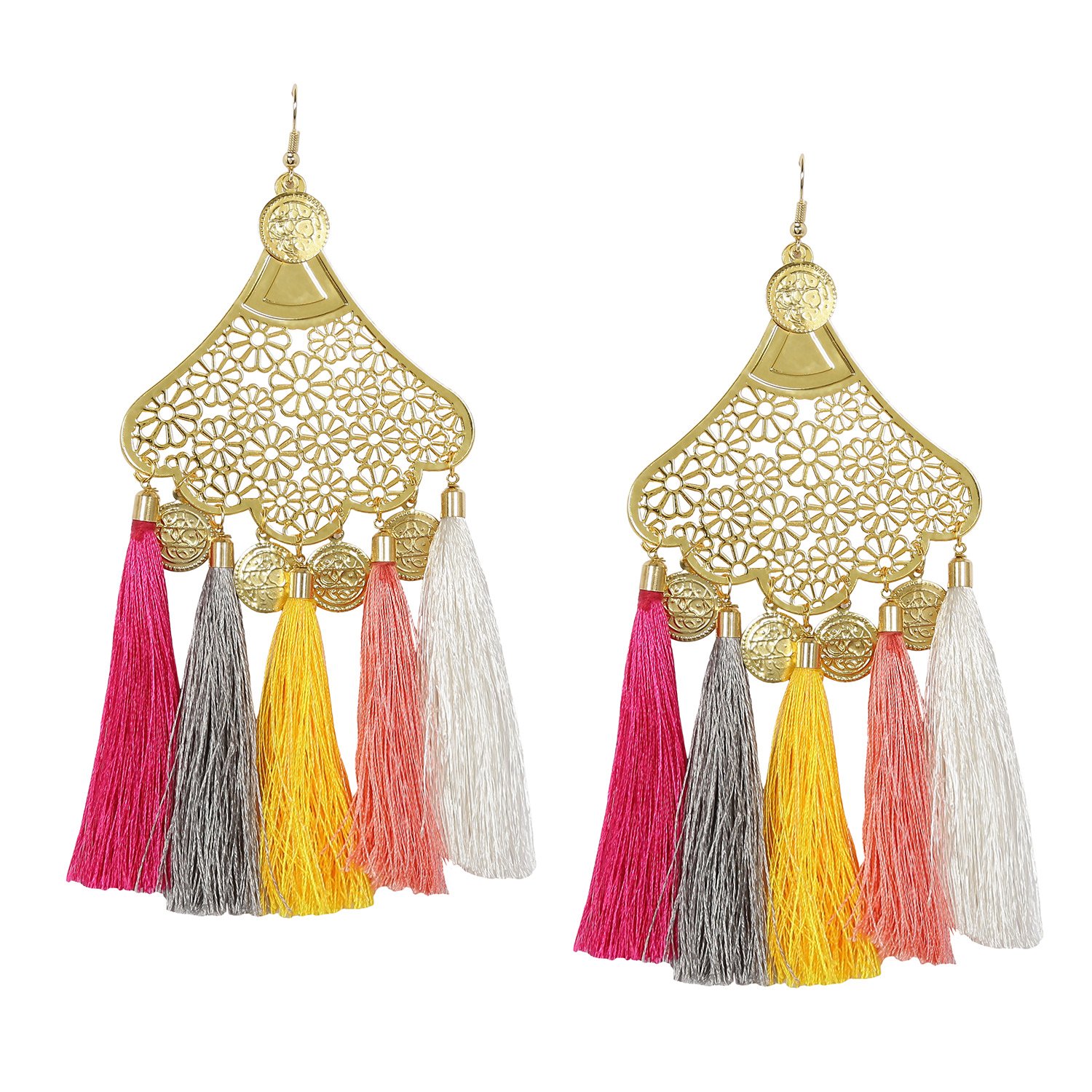 AccessHer Gold Plated Multi-Color Filigree Coin, Tassel Earrings for Women and Girls Price in India