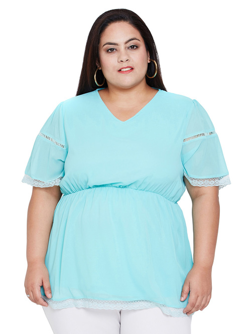 Oxolloxo Blue Curves Sky Mary Lace Empire Top Price in India