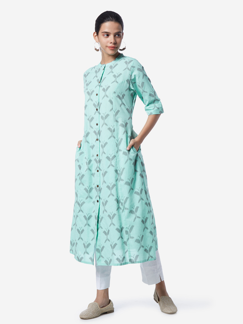 Utsa by Westside Turquoise Ikat Pattern A-Line Kurta Price in India