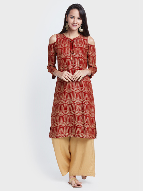 Global Desi Maroon Printed Kurta Price in India