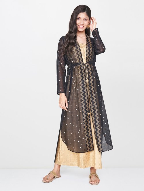 Global Desi Black & Beige Printed Coordinates Price in India