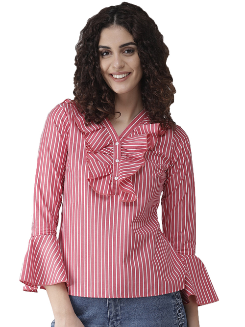 Style Quotient Pink & White Striped Top Price in India