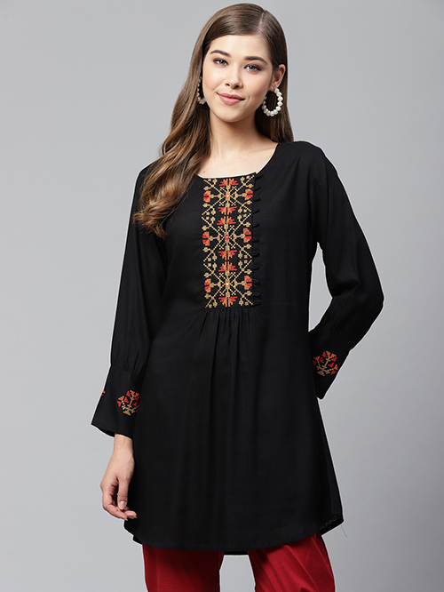 Cayman Black Embroidered Kurti Price in India