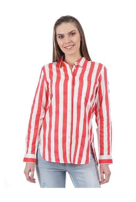 Pepe Jeans Red & White Striped Shirt Price in India