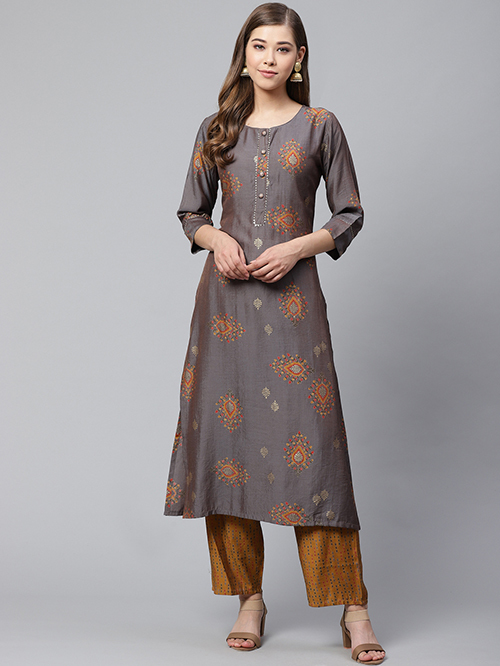 Cayman Grey Printed Kurta Palazzo Set Price in India