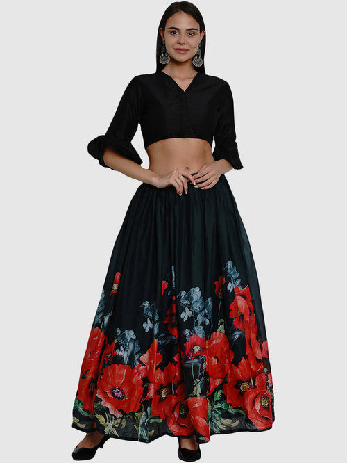 Bhama Couture Black & Green Crop Top Skirt Set Price in India