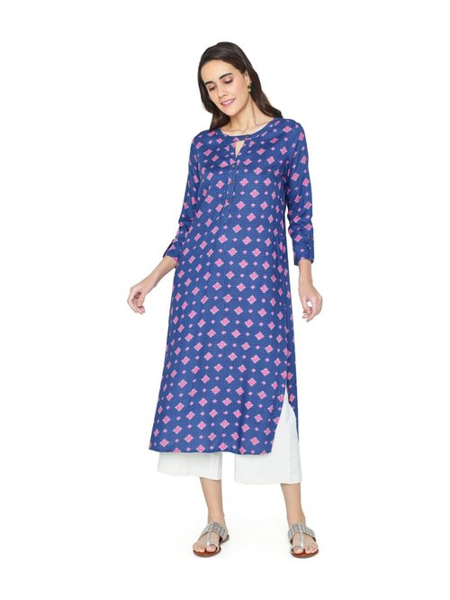 Global Desi Ink Blue Printed Kurta Price in India