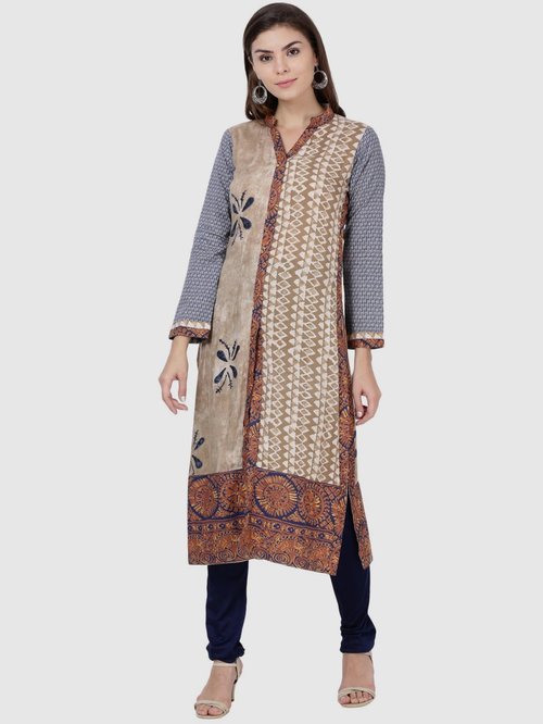 Soch Beige & Navy Printed Kurti Churidar Set Price in India