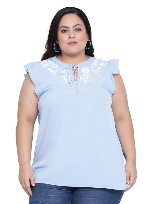 Oxolloxo Blue Curves Sky Shamira Embro Top Price in India