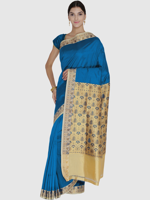 Chhabra 555 Blue Woven Banarasi Saree With Blouse Price in India