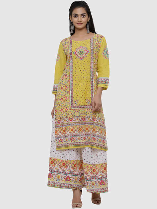 Juniper Mustard Floral Print Straight Kurta Price in India