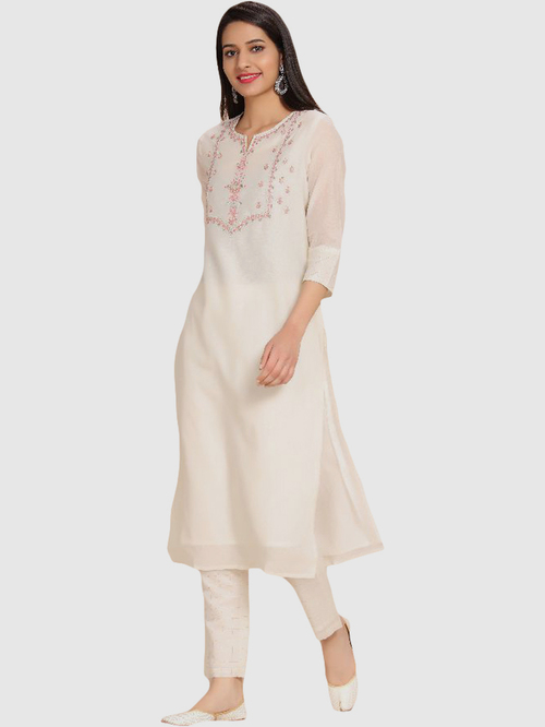 Imara Off-White Zari Work Kurta Pant Set Price in India