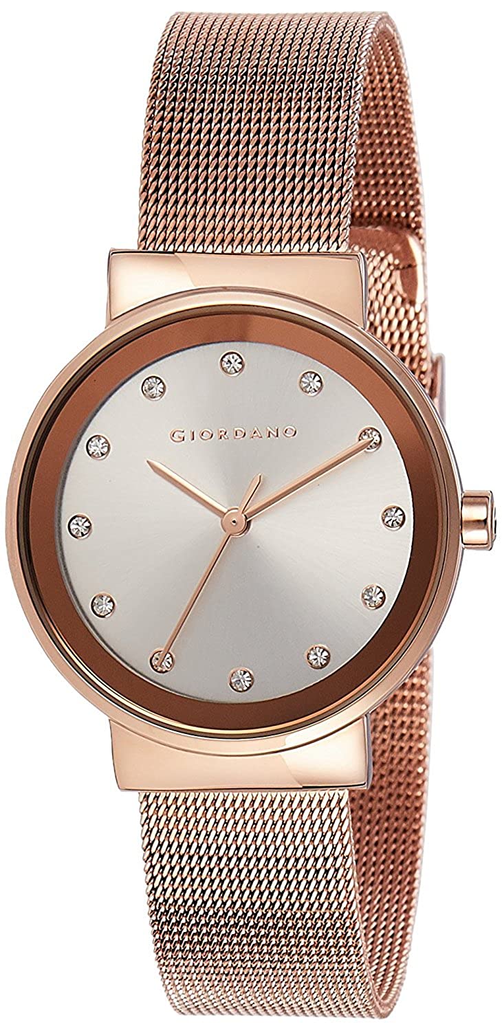 Giordano Women's Latest Fashion Silver Dial Rose Gold Mesh Band Watch, Model No. A2047-22 Price in India