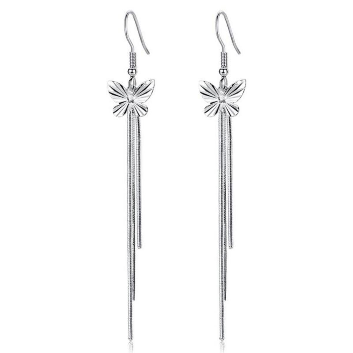 dc jewels Silver Non Precious Metal Long Butterfly Hanging Earrings for Women Price in India