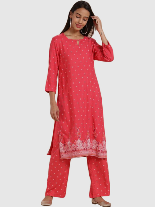 Imara Pink Printed Kurta Pant Set Price in India