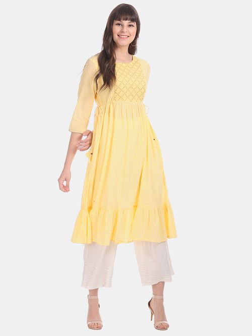 Anahi by Unlimited Light Yellow Printed Kurta Price in India