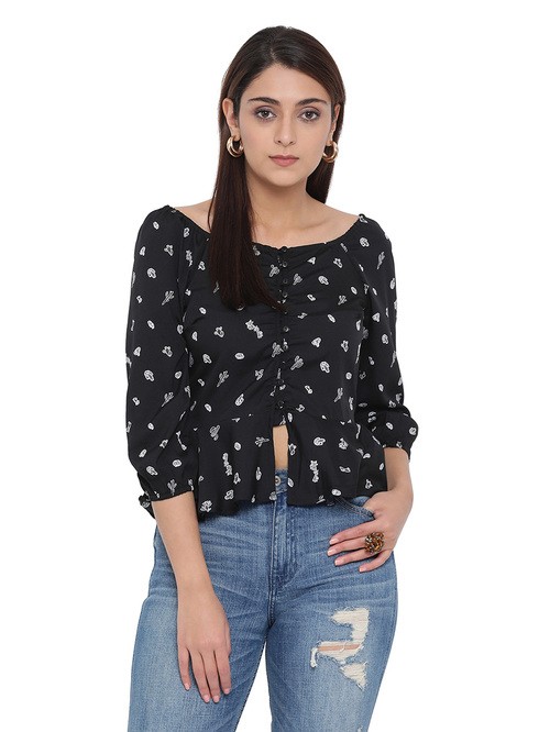 Oxolloxo Black & White Printed Bridget Top Price in India