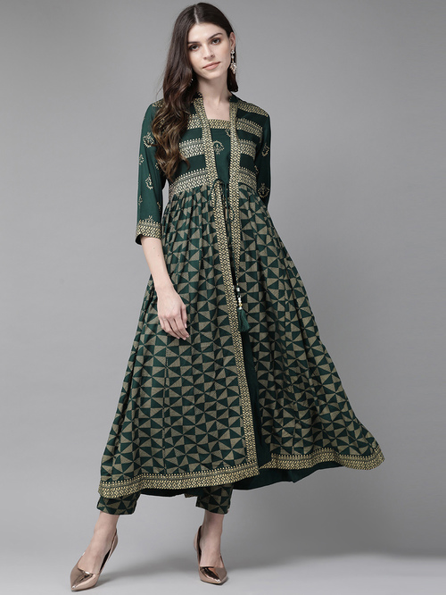 Juniper Forest Green Printed Kurta Pant Set Price in India