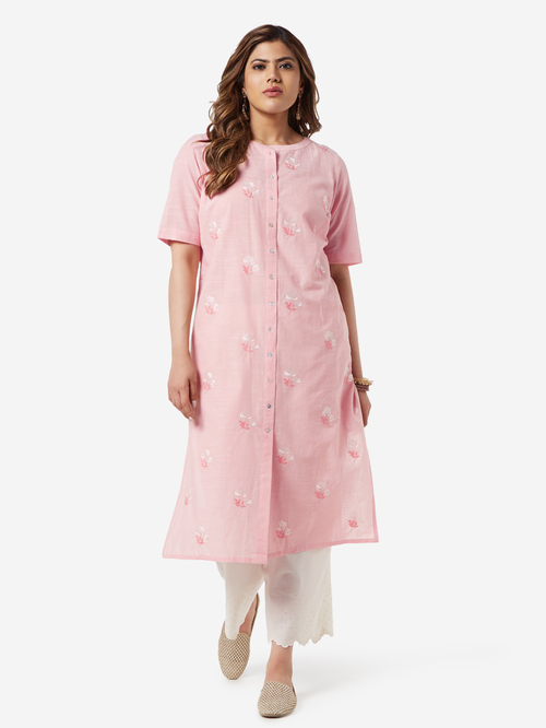 Diza Curve by Westside Peach Embroidered Straight Kurta Price in India