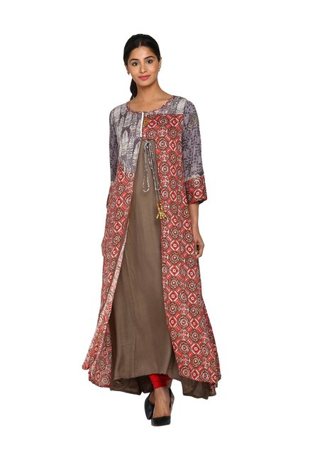 Soch Red & Brown Printed A Line Kurti Price in India