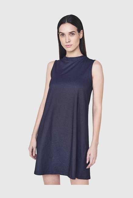 AND Navy Textured Above Knee Dress Price in India