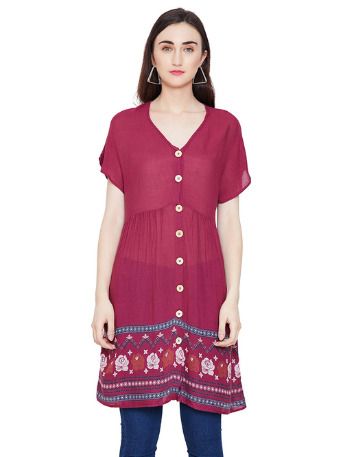 Oxolloxo Maroon Flower Border Edit Button Tunic Price in India