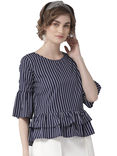 Style Quotient Navy & White Striped Top Price in India