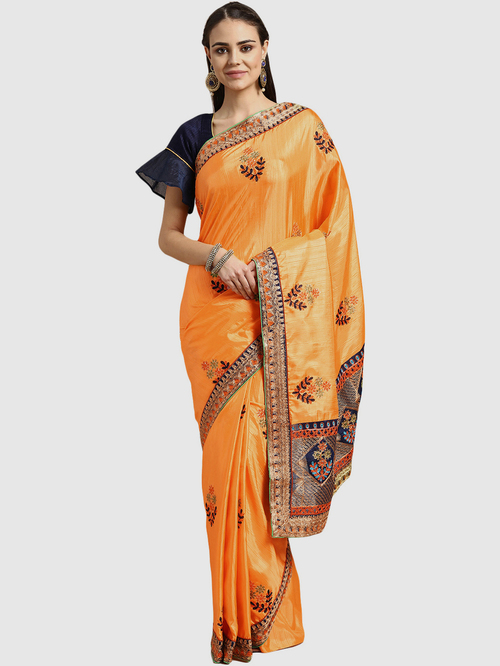 Chhabra 555 Orange Embroidered Saree With Blouse Price in India