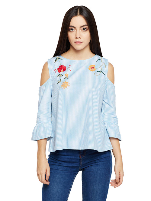 Oxolloxo Blue Whale Sky Sea Embroidered Top Price in India