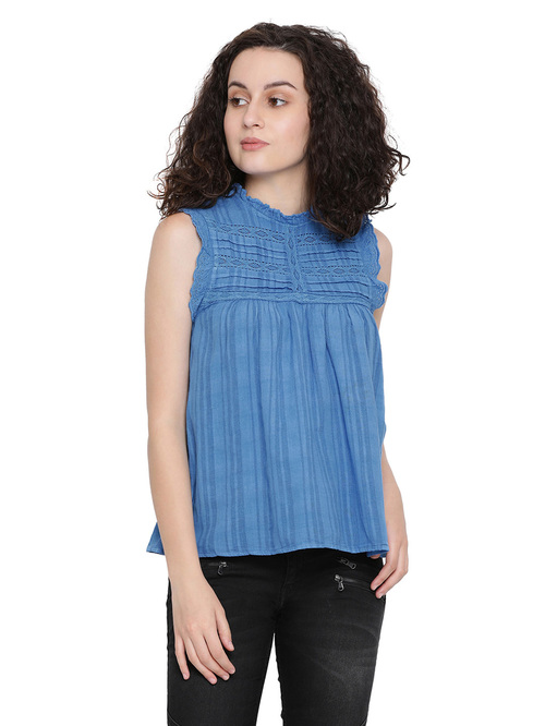 Oxolloxo Blue Wave Sweep Chic Overdyed Top Price in India