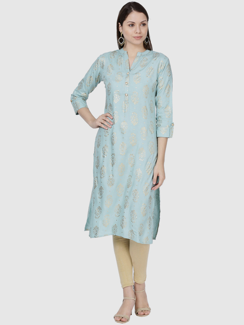 Soch Powder Blue Printed Straight Kurta Price in India