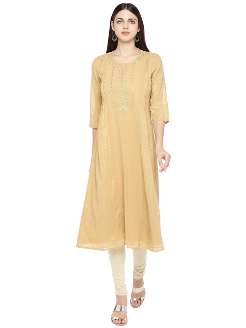 Globus Beige Embroidered Kurta Price in India